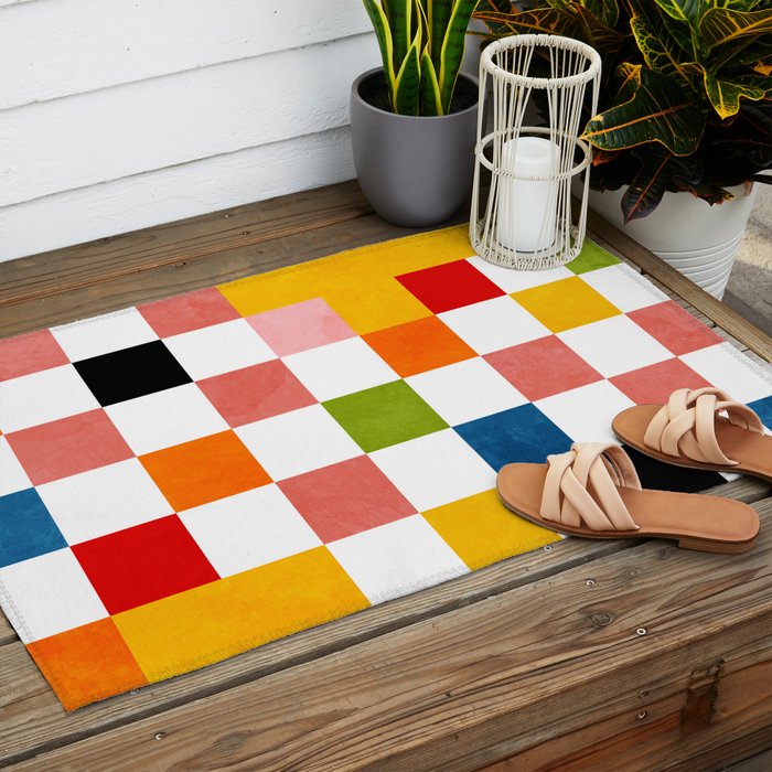 Abstract summer checkerboard Outdoor Rug Gallery Image 2