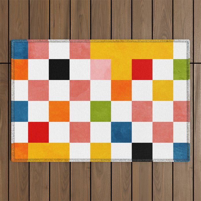 Abstract summer checkerboard Outdoor Rug Gallery Image 1