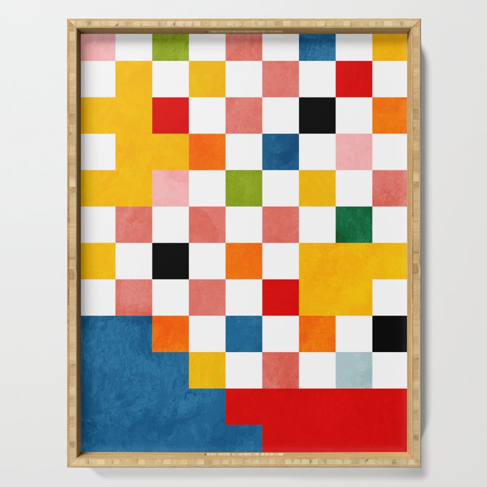 Abstract summer checkerboard Serving Tray Gallery Image 1