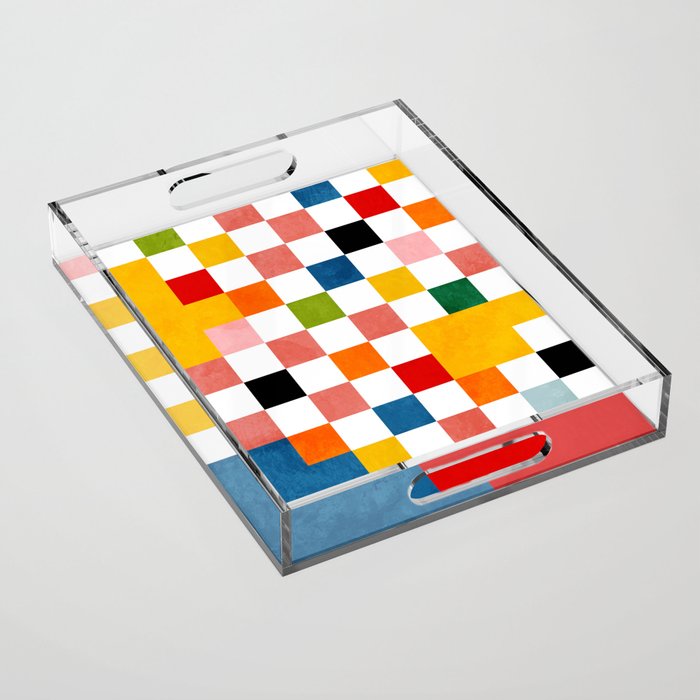 Abstract summer checkerboard Acrylic Tray Gallery Image 1