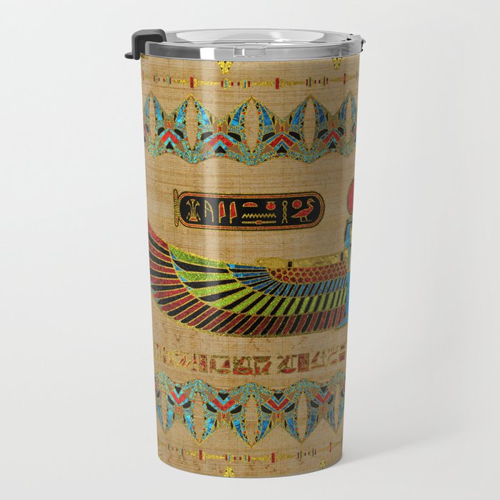 Egyptian Goddess Isis Ornament on papyrus Travel Mug Gallery Image 3