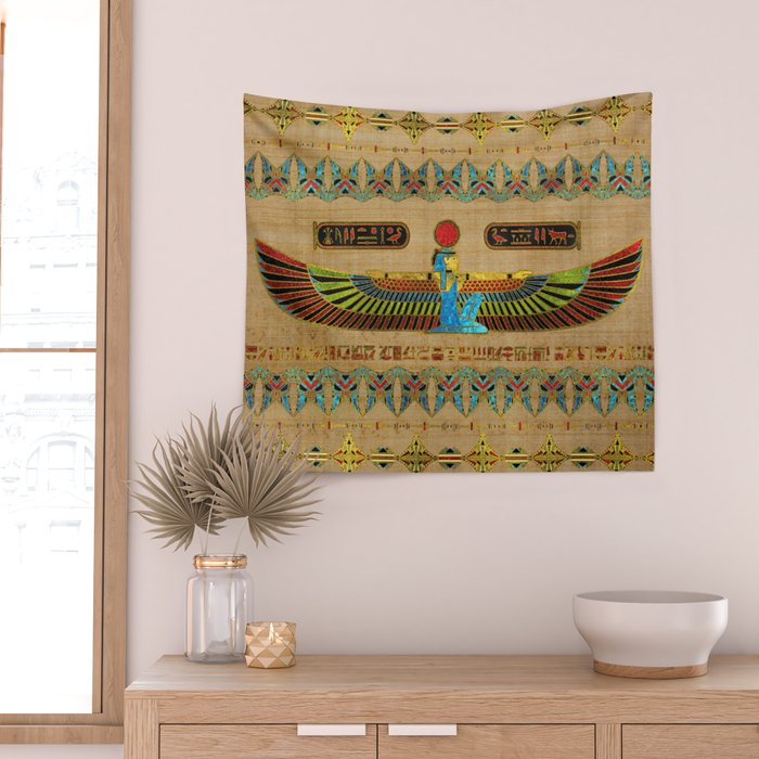 Egyptian Goddess Isis Ornament on papyrus Wall Tapestry Gallery Image 2