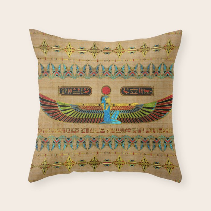 Egyptian Goddess Isis Ornament on papyrus Throw Pillow Gallery Image 6