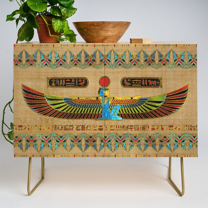 Egyptian Goddess Isis Ornament on papyrus Credenza Gallery Image 1