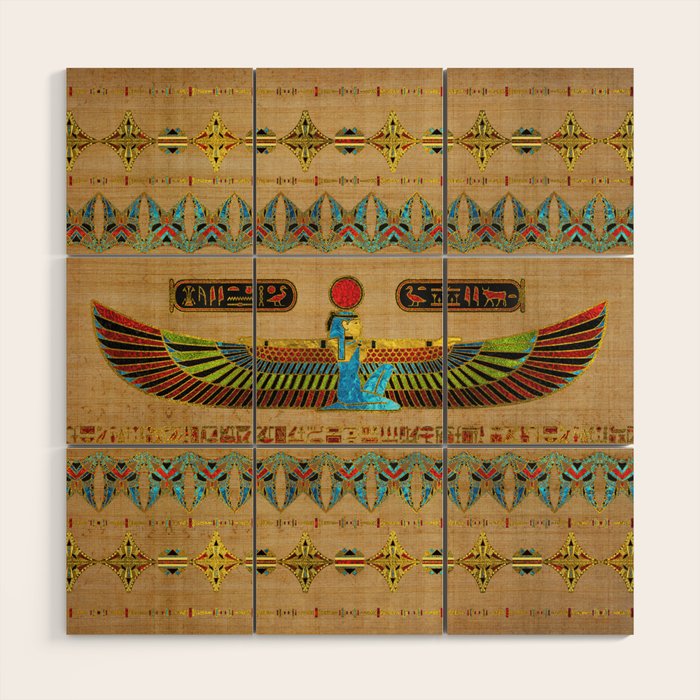 Egyptian Goddess Isis Ornament on papyrus Wood Wall Art Gallery Image 1