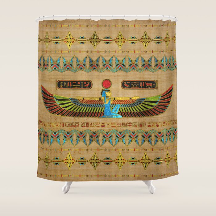 Egyptian Goddess Isis Ornament on papyrus Shower Curtain Gallery Image 1