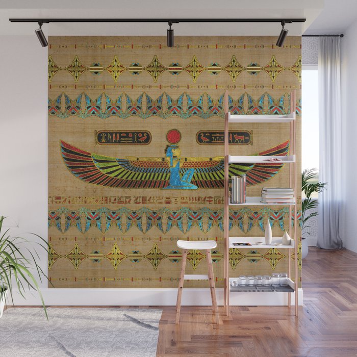 Egyptian Goddess Isis Ornament on papyrus Wall Mural Gallery Image 1