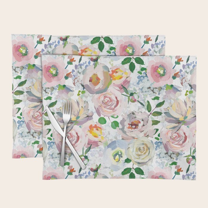 Hand Drawn Vintage Spring Claude Monet Botanical Flower Garden Placemat Gallery Image 1