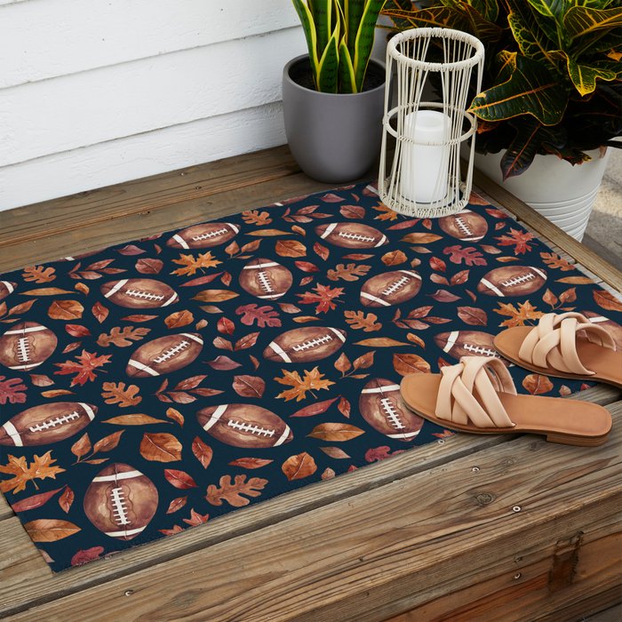 Fall Football - Navy Outdoor Rug Gallery Image 2