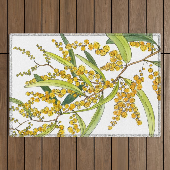 Australian Wattle Flower, Illustration Outdoor Rug Gallery Image 1