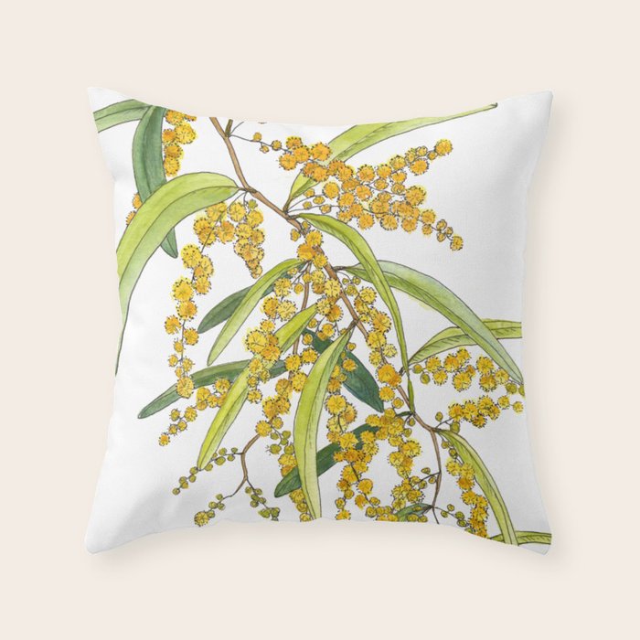 Australian Wattle Flower, Illustration Throw Pillow Gallery Image 6