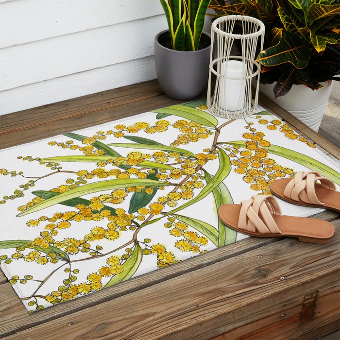 Australian Wattle Flower, Illustration Outdoor Rug Gallery Image 2