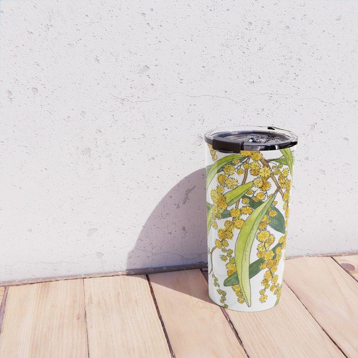 Australian Wattle Flower, Illustration Travel Mug Gallery Image 4