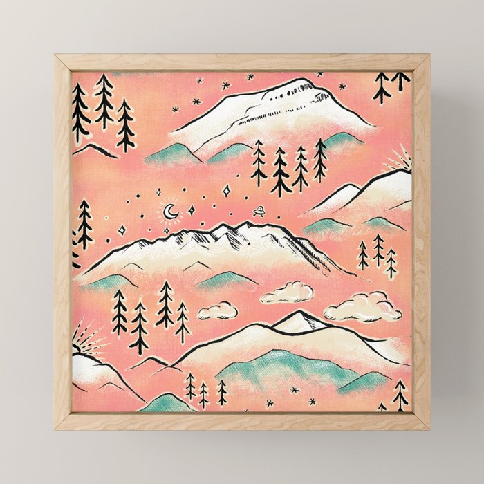 Monte Vista - pink peach and teal Mini Art Print Gallery Image 1