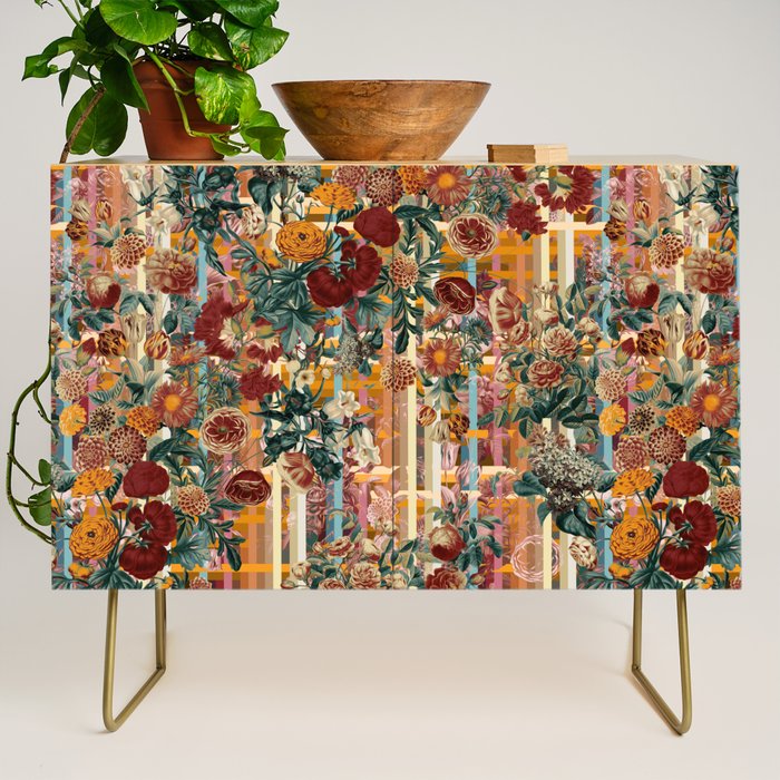 Floral and Tartan Pattern Credenza Gallery Image 1