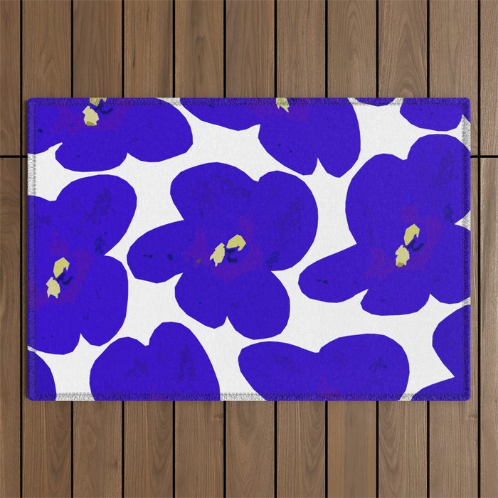 Blue Retro Flowers #decor #society6 #buyart Outdoor Rug Gallery Image 1