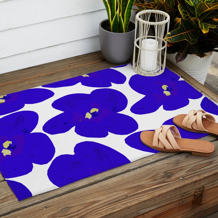 Blue Retro Flowers #decor #society6 #buyart Outdoor Rug Gallery Image 2