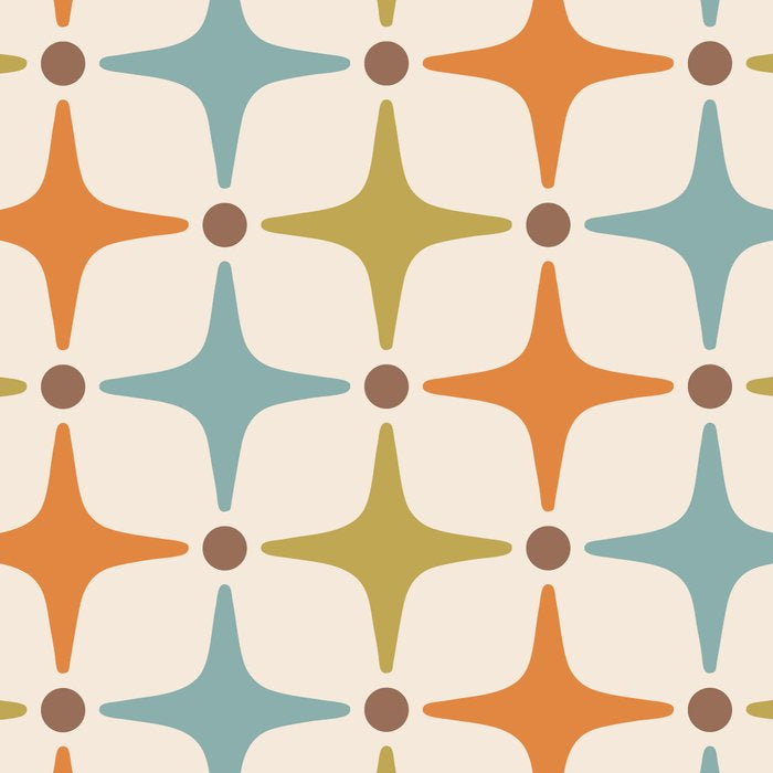 Mid Century Modern Star Pattern 817 Orange Brown Blue and Olive Green Coffee Mug Gallery Image 2