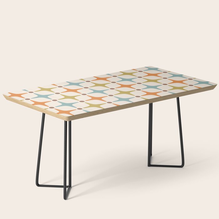 Mid Century Modern Star Pattern 817 Orange Brown Blue and Olive Green Coffee Table Gallery Image 1
