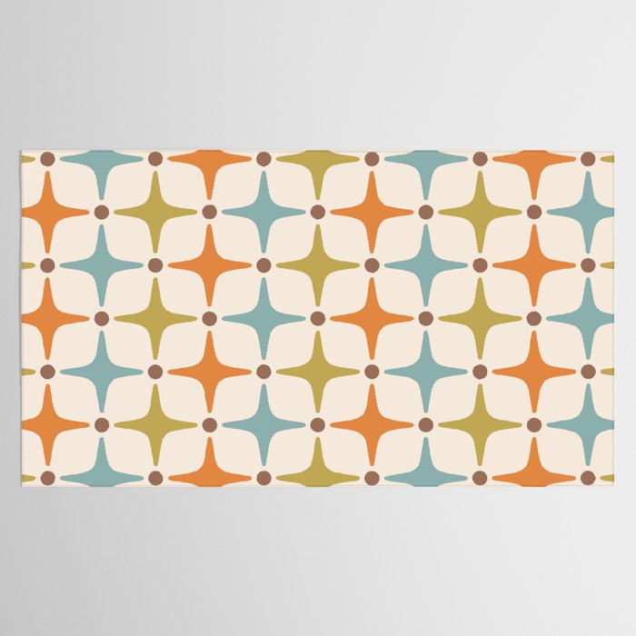 Mid Century Modern Star Pattern 817 Orange Brown Blue and Olive Green Tablecloth Gallery Image 2