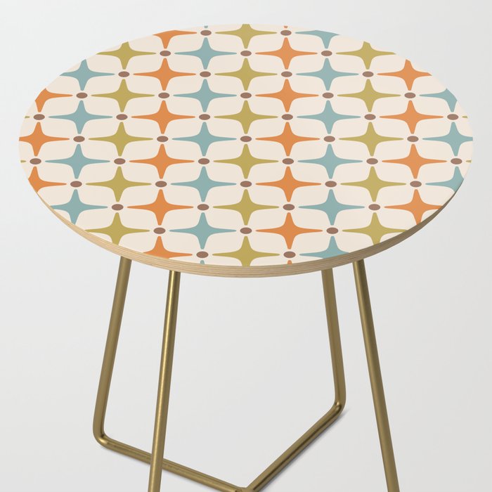 Mid Century Modern Star Pattern 817 Orange Brown Blue and Olive Green Side Table Gallery Image 2