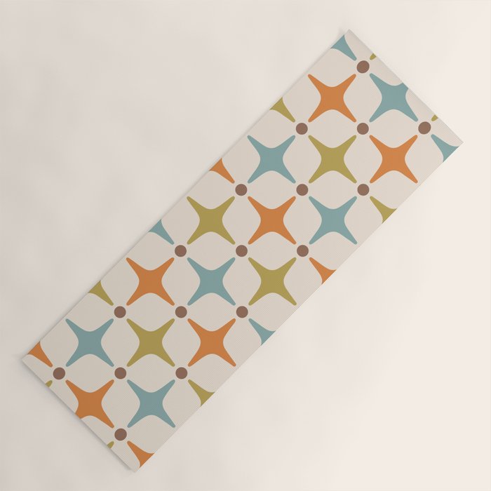 Mid Century Modern Star Pattern 817 Orange Brown Blue and Olive Green Yoga Mat Gallery Image 1