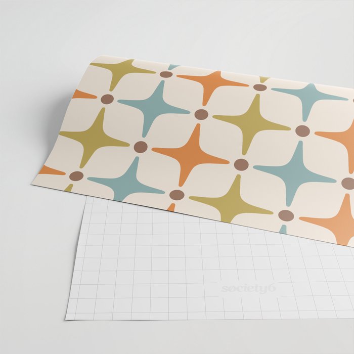 Mid Century Modern Star Pattern 817 Orange Brown Blue and Olive Green Wrapping Paper Gallery Image 2