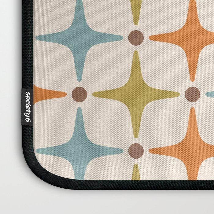 Mid Century Modern Star Pattern 817 Orange Brown Blue and Olive Green Laptop Sleeve Gallery Image 3