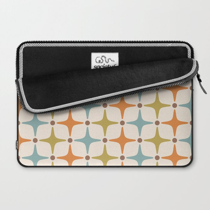 Mid Century Modern Star Pattern 817 Orange Brown Blue and Olive Green Laptop Sleeve Gallery Image 2