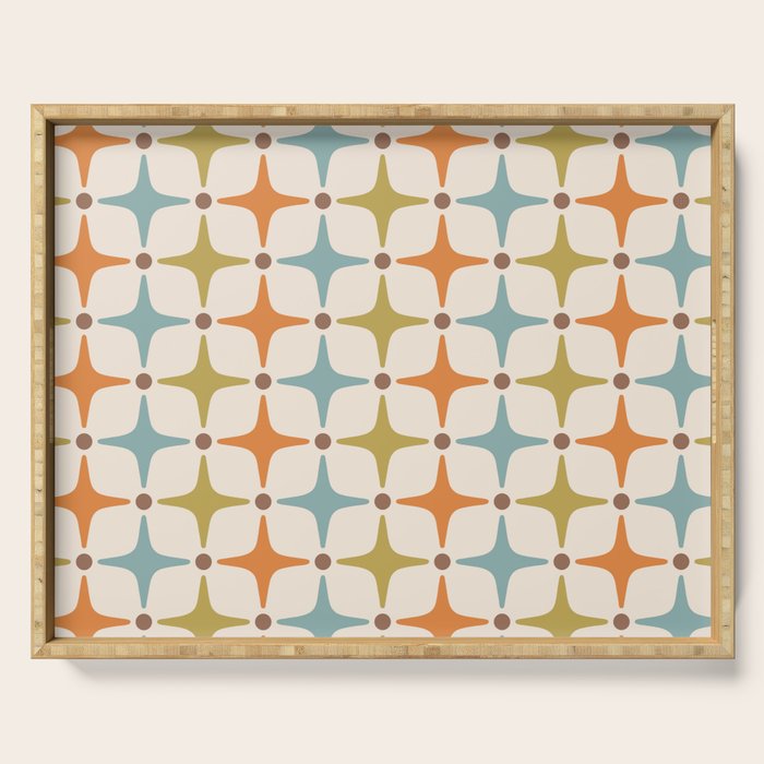 Mid Century Modern Star Pattern 817 Orange Brown Blue and Olive Green Serving Tray Gallery Image 1