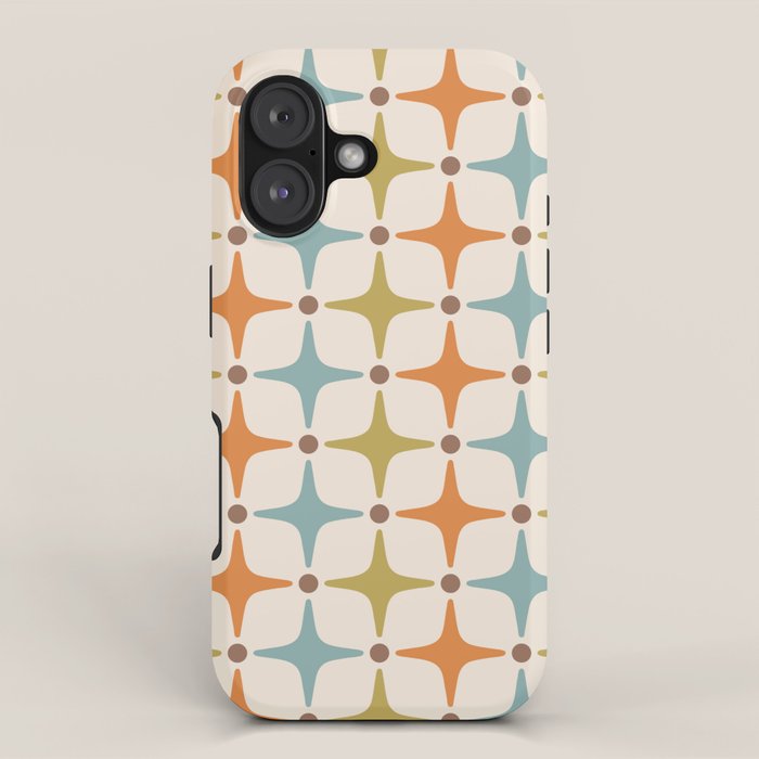 Mid Century Modern Star Pattern 817 Orange Brown Blue and Olive Green iPhone Case Gallery Image 1