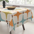 Mid Century Modern Star Pattern 817 Orange Brown Blue and Olive Green Tablecloth Gallery Image 3