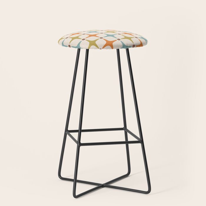 Mid Century Modern Star Pattern 817 Orange Brown Blue and Olive Green Stool Gallery Image 1