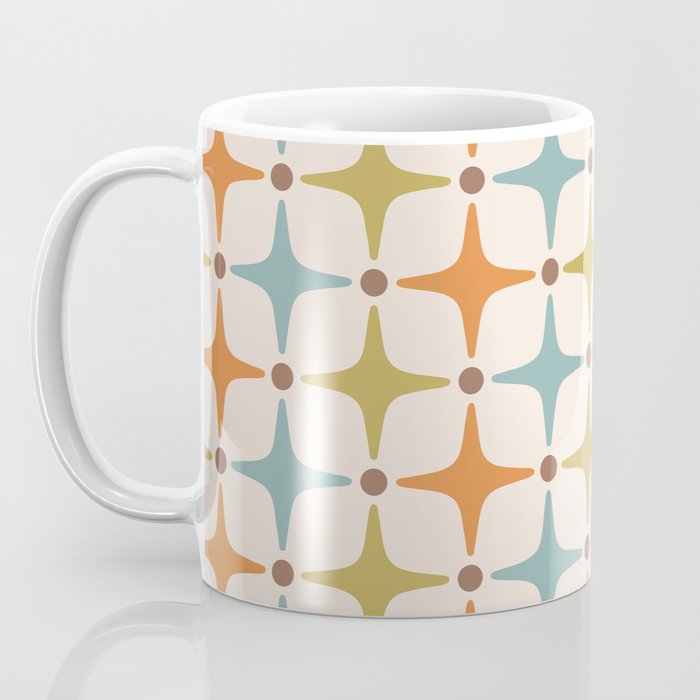 Mid Century Modern Star Pattern 817 Orange Brown Blue and Olive Green Coffee Mug Gallery Image 3