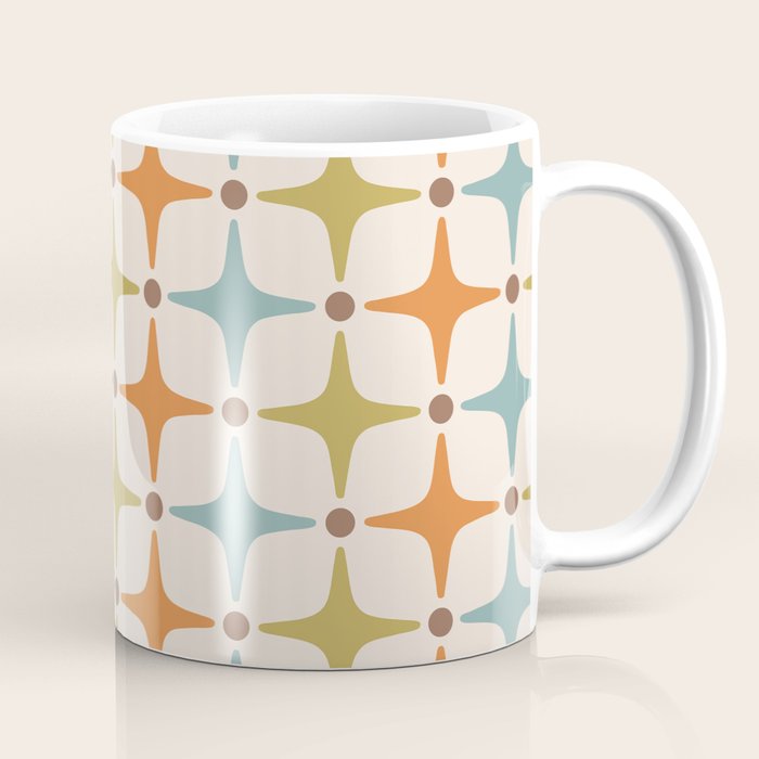 Mid Century Modern Star Pattern 817 Orange Brown Blue and Olive Green Coffee Mug Gallery Image 1