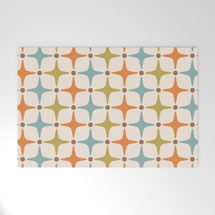 Mid Century Modern Star Pattern 817 Orange Brown Blue and Olive Green Welcome Mat Gallery Image 1