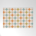 Mid Century Modern Star Pattern 817 Orange Brown Blue and Olive Green Welcome Mat Gallery Image 1