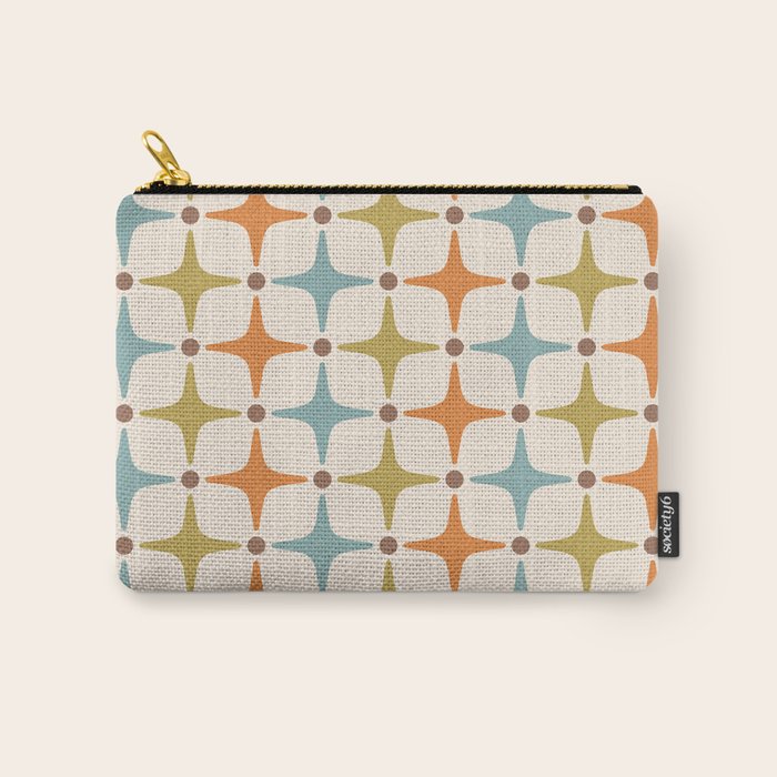 Mid Century Modern Star Pattern 817 Orange Brown Blue and Olive Green Carry All Pouch Gallery Image 1