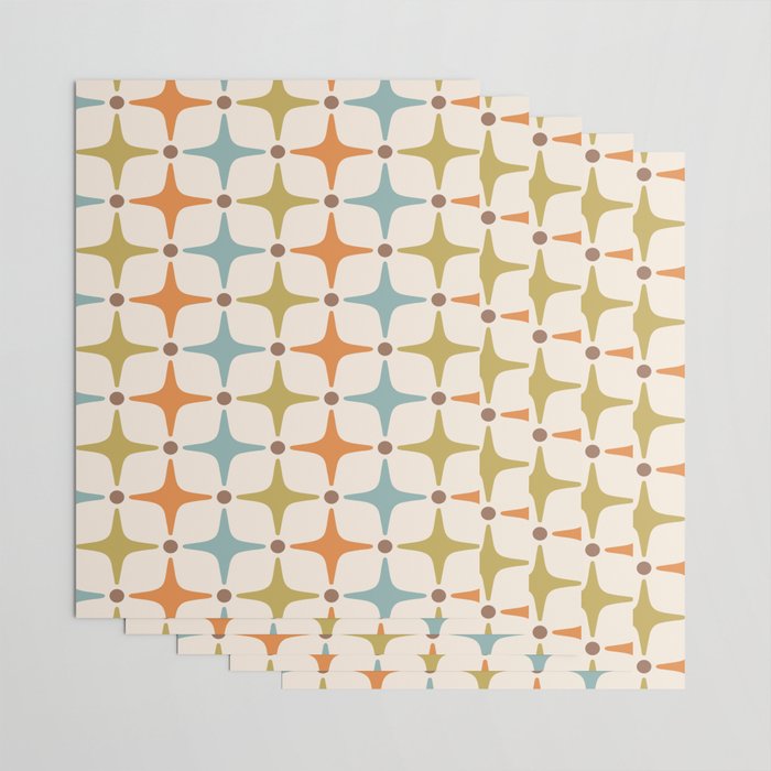 Mid Century Modern Star Pattern 817 Orange Brown Blue and Olive Green Wrapping Paper Gallery Image 3