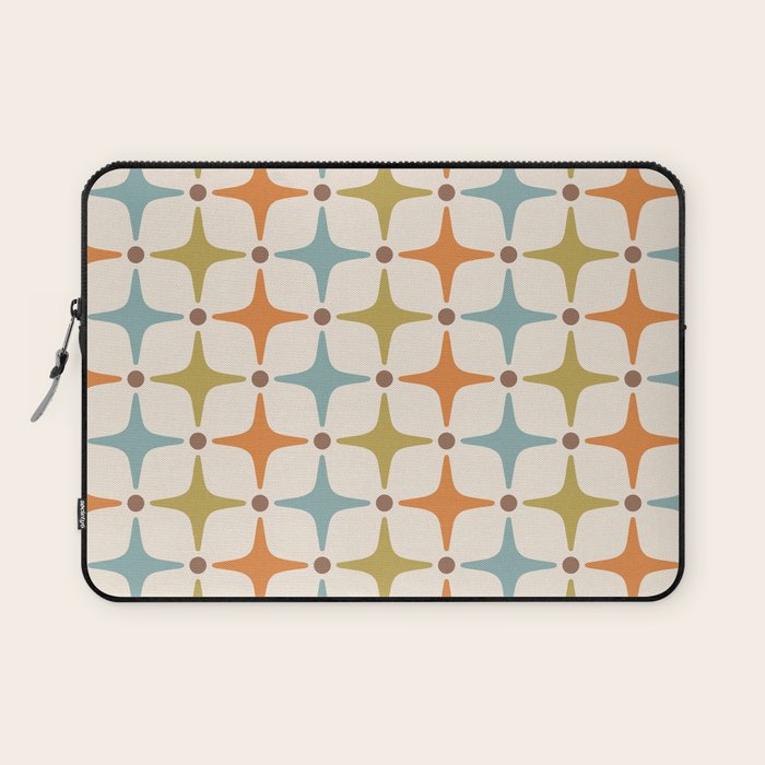 Mid Century Modern Star Pattern 817 Orange Brown Blue and Olive Green Laptop Sleeve Gallery Image 1