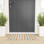 Mid Century Modern Star Pattern 817 Orange Brown Blue and Olive Green Welcome Mat Gallery Image 3