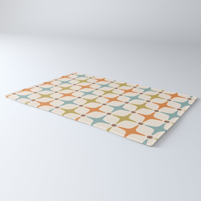 Mid Century Modern Star Pattern 817 Orange Brown Blue and Olive Green Rug Gallery Image 3