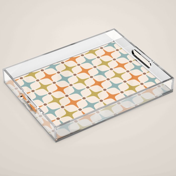 Mid Century Modern Star Pattern 817 Orange Brown Blue and Olive Green Acrylic Tray Gallery Image 1