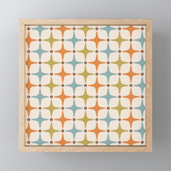 Mid Century Modern Star Pattern 817 Orange Brown Blue and Olive Green Mini Art Print Gallery Image 1