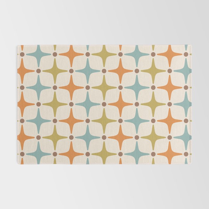 Mid Century Modern Star Pattern 817 Orange Brown Blue and Olive Green Rug Gallery Image 2