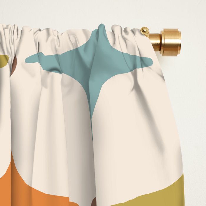 Mid Century Modern Star Pattern 817 Orange Brown Blue and Olive Green Window Curtain Gallery Image 2