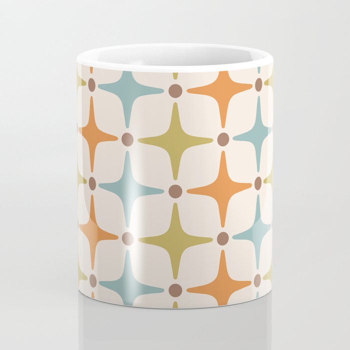 Mid Century Modern Star Pattern 817 Orange Brown Blue and Olive Green Coffee Mug Gallery Image 4