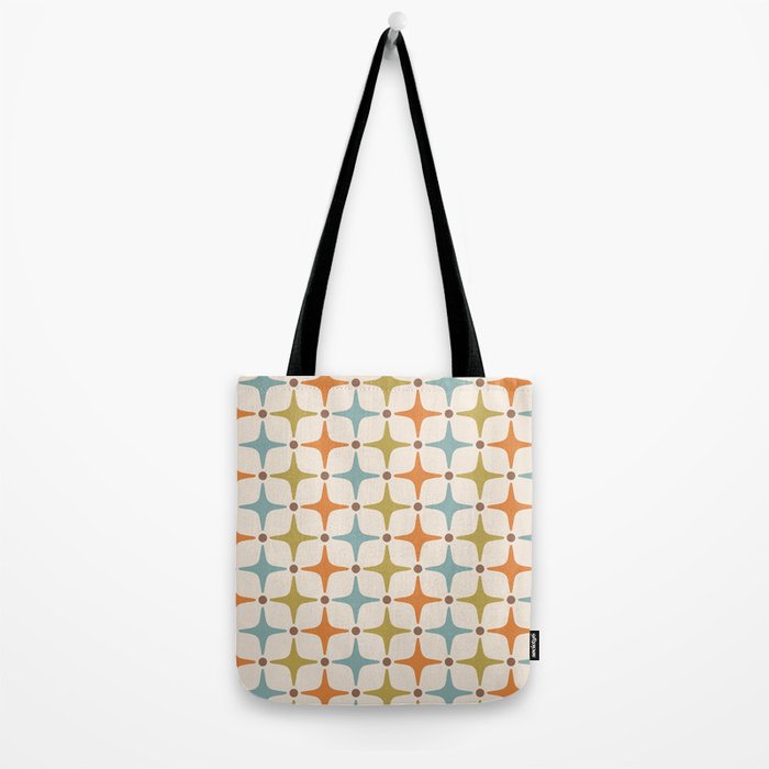 Mid Century Modern Star Pattern 817 Orange Brown Blue and Olive Green Tote Bag Gallery Image 2