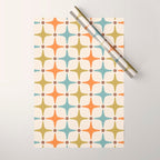 Mid Century Modern Star Pattern 817 Orange Brown Blue and Olive Green Wrapping Paper Gallery Image 1