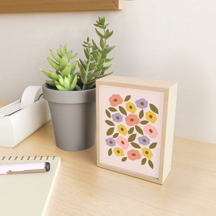 Muted Retro Ditsy Floral Pattern - Vintage Flowers Seamless Design Mini Art Print Gallery Image 2